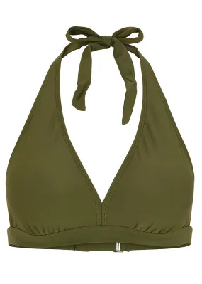Sujetador de bikini anudado al cuello sostenible Verde oliva